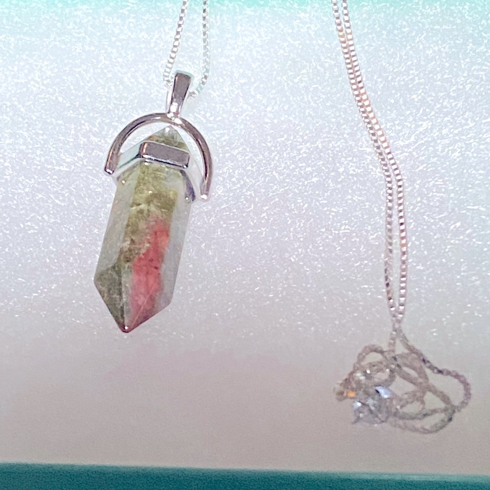 Handmade Unakite Sterling Silver Necklace 16”